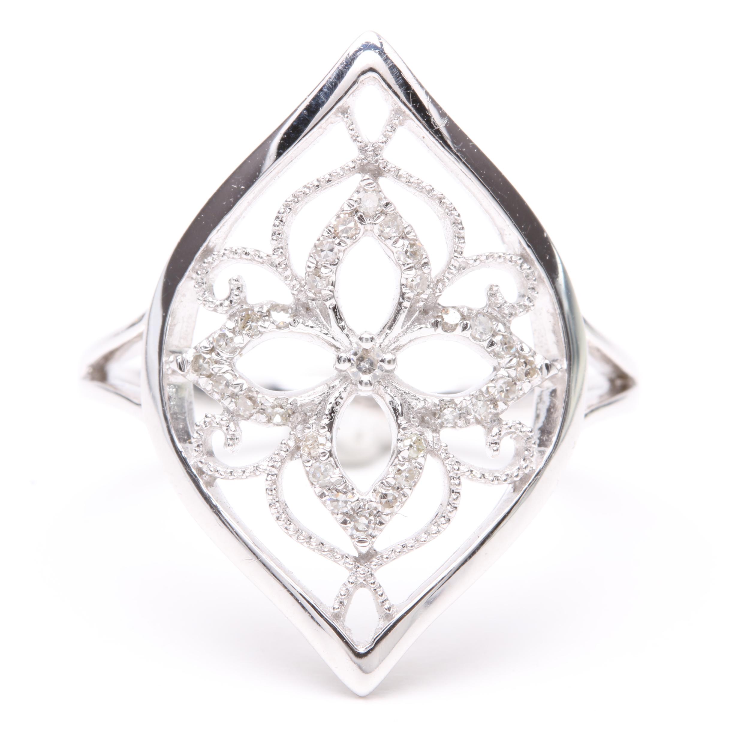 14K White Gold Diamond Floral Ring