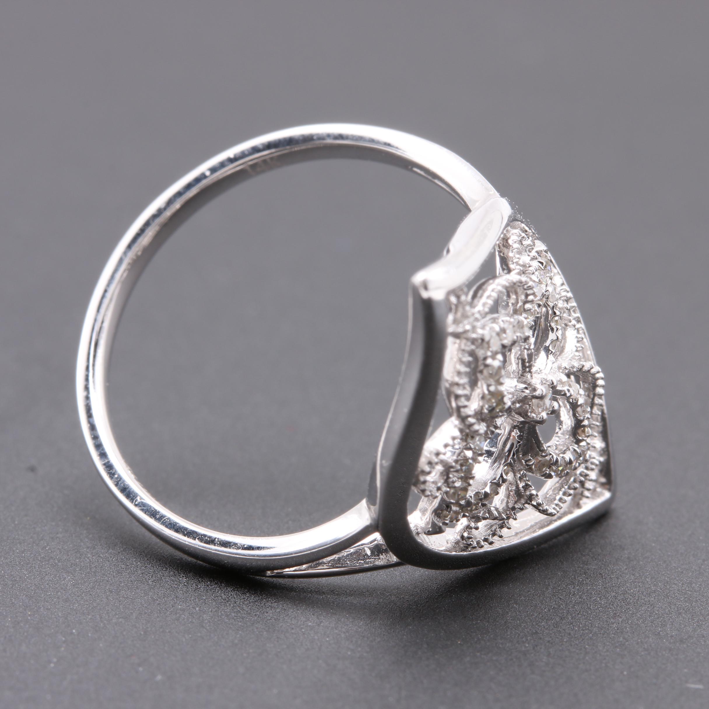 14K White Gold Diamond Floral Ring