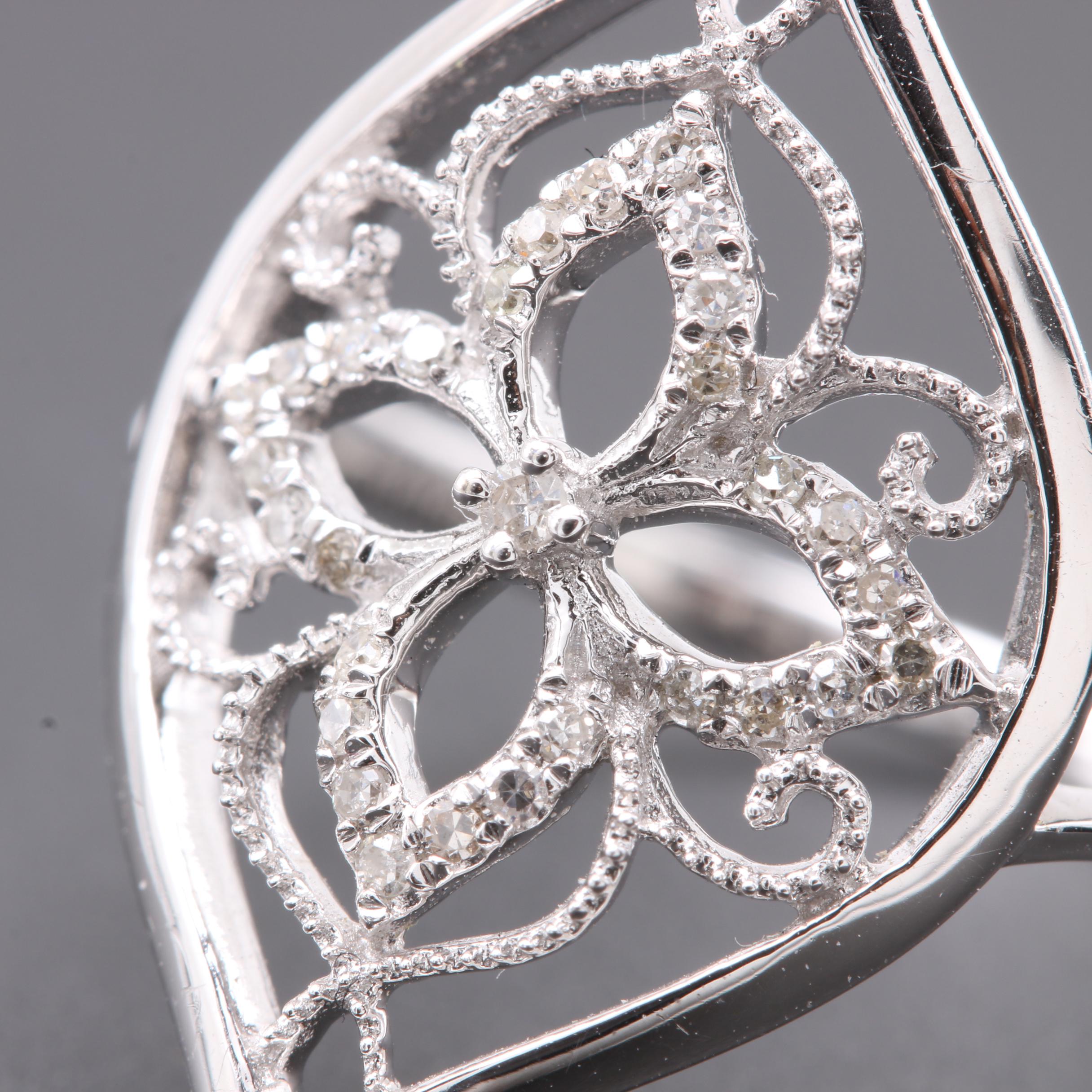 14K White Gold Diamond Floral Ring