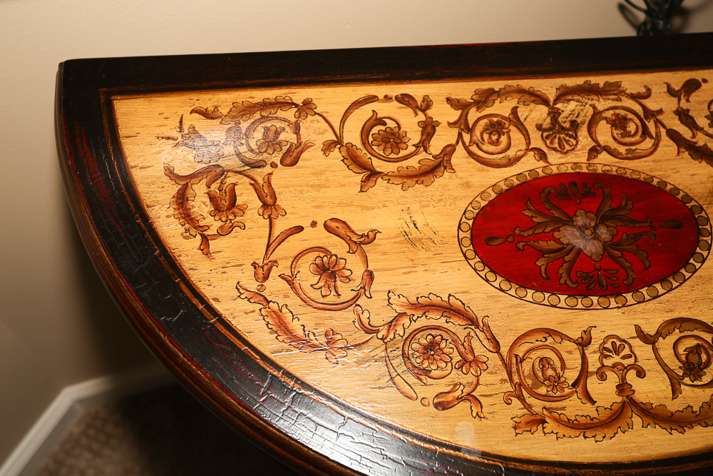 French Provincial Style Painted Demilune Console Table