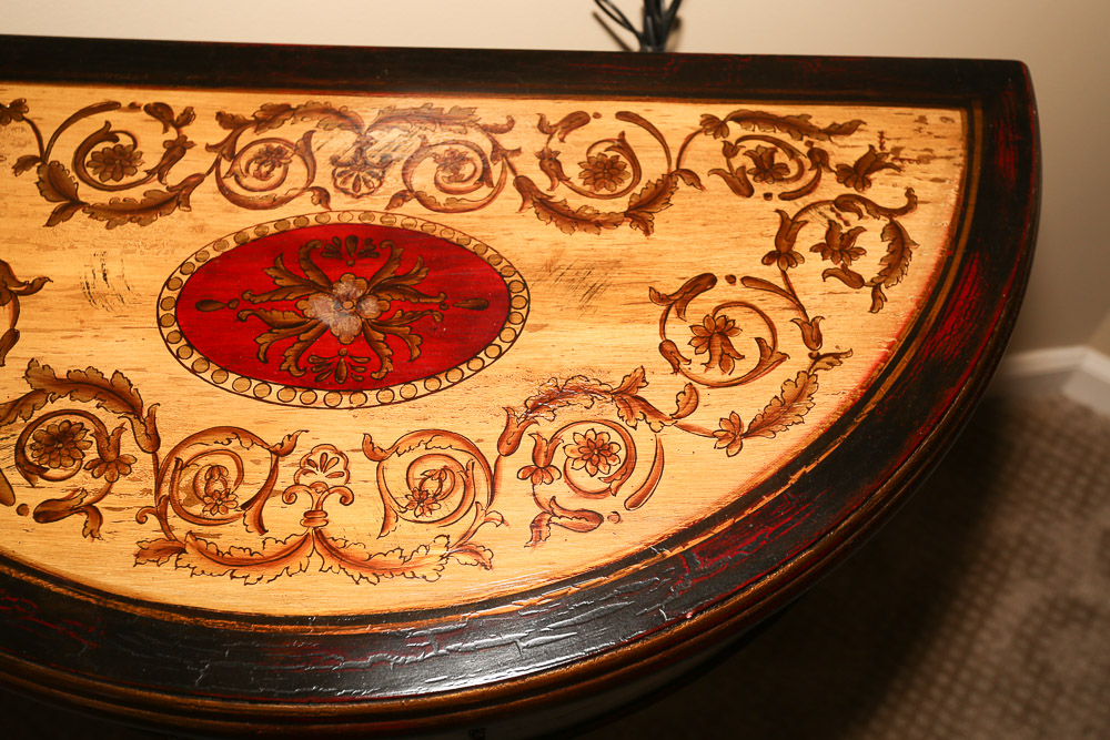 French Provincial Style Painted Demilune Console Table