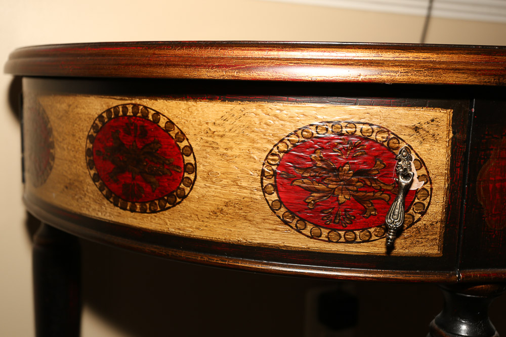 French Provincial Style Painted Demilune Console Table