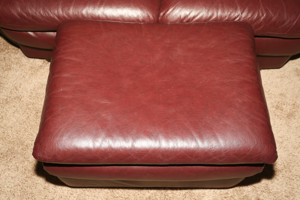 Burgundy Faux Leather Loveseat and Ottoman