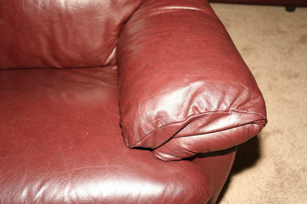 Burgundy Faux Leather Loveseat and Ottoman