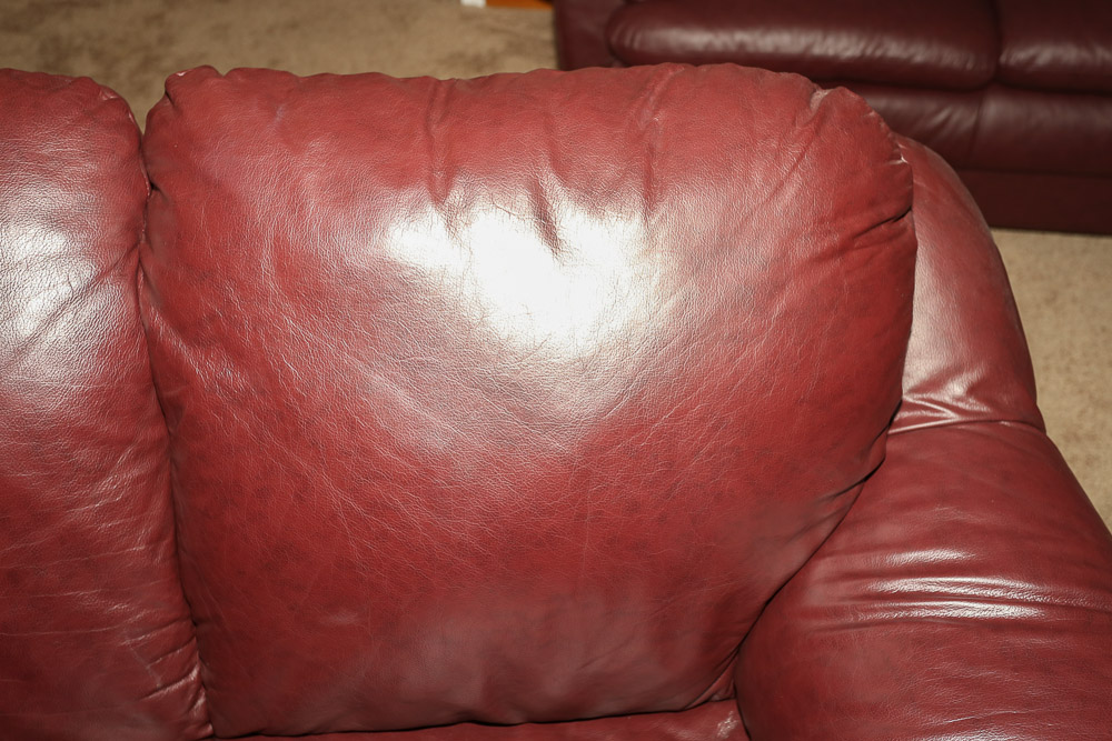 Burgundy Faux Leather Loveseat and Ottoman