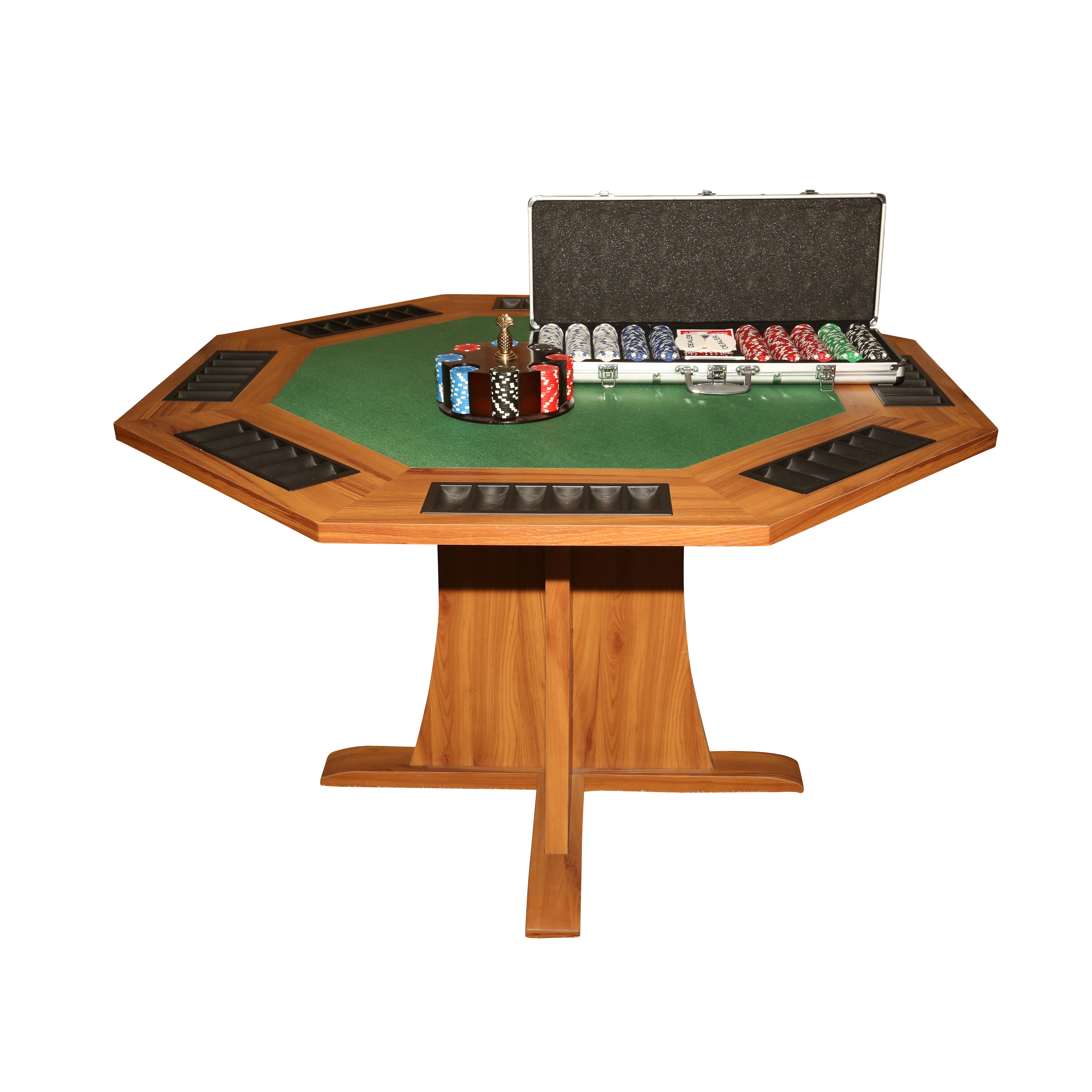 Wood Veneer Poker Table with Poker Chip Sets and Bicycle Playing Cards