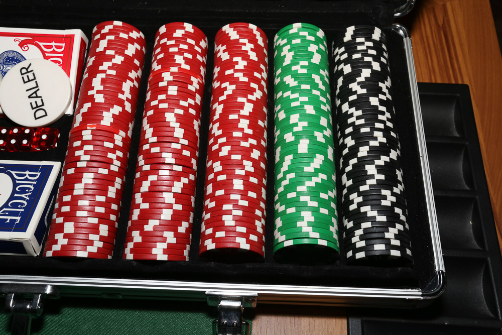 Wood Veneer Poker Table with Poker Chip Sets and Bicycle Playing Cards