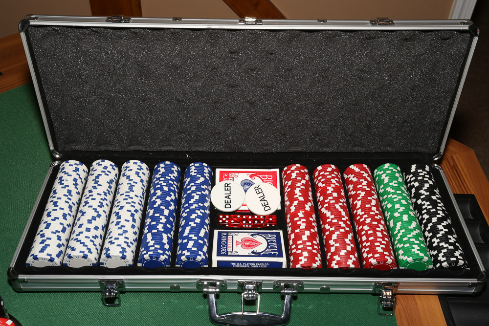 Wood Veneer Poker Table with Poker Chip Sets and Bicycle Playing Cards