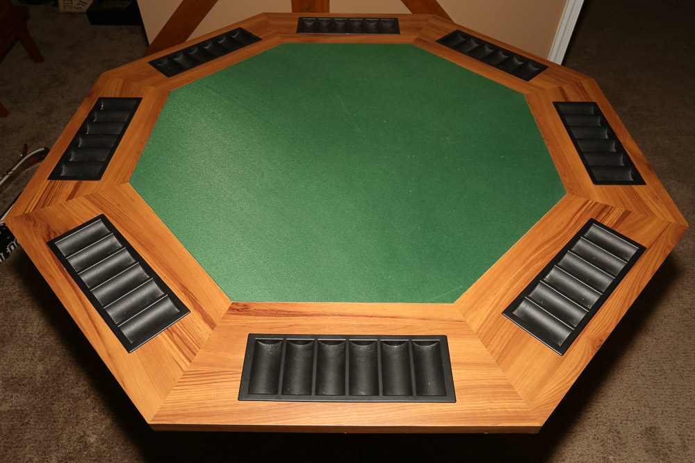 Wood Veneer Poker Table with Poker Chip Sets and Bicycle Playing Cards