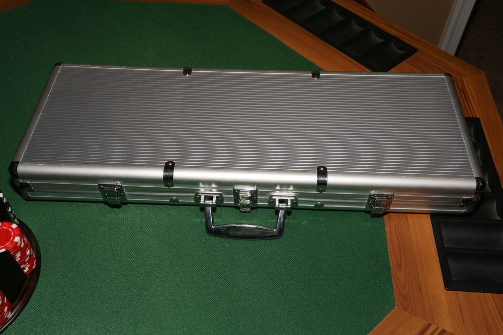 Wood Veneer Poker Table with Poker Chip Sets and Bicycle Playing Cards