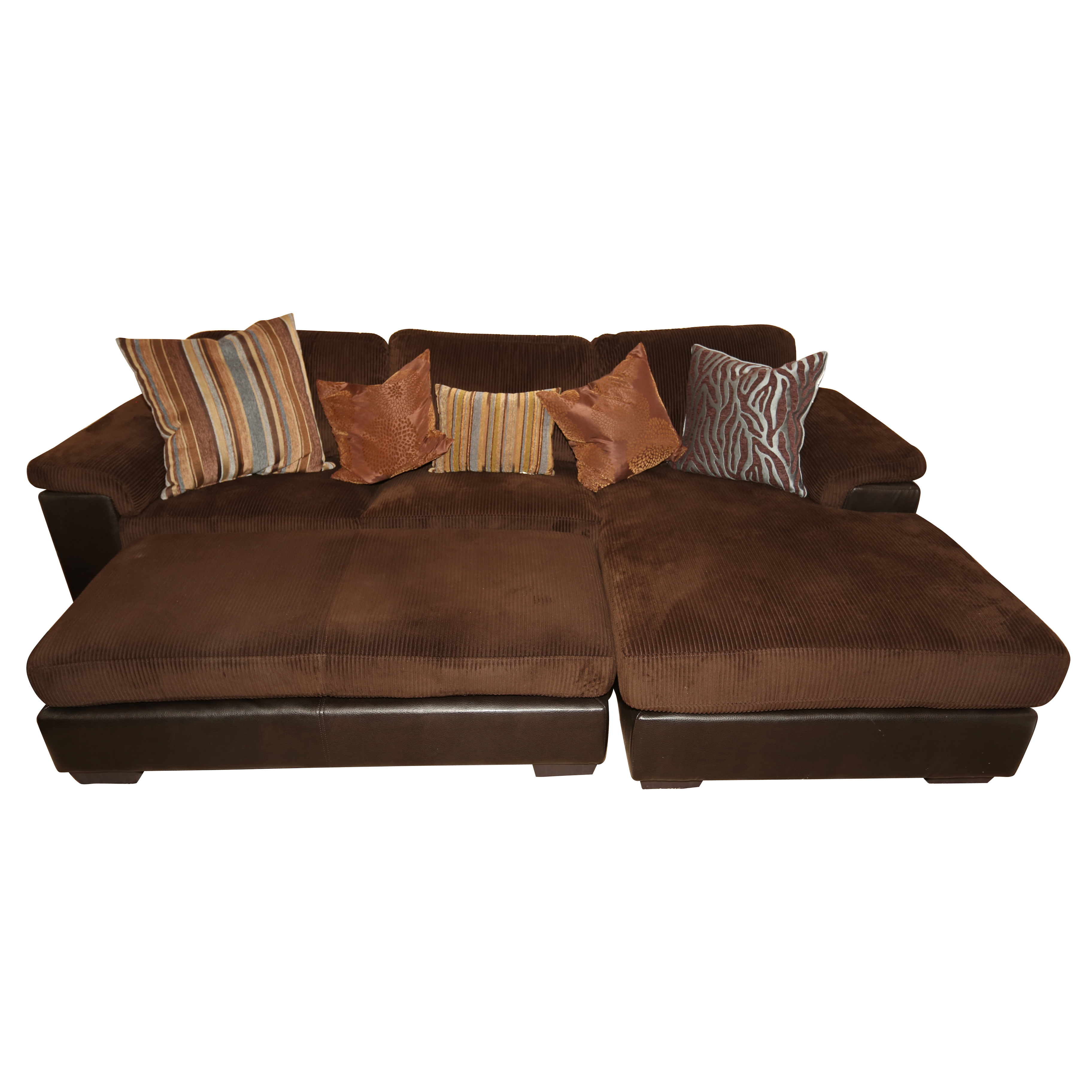 Brown Upholstered Sofa with Ottoman