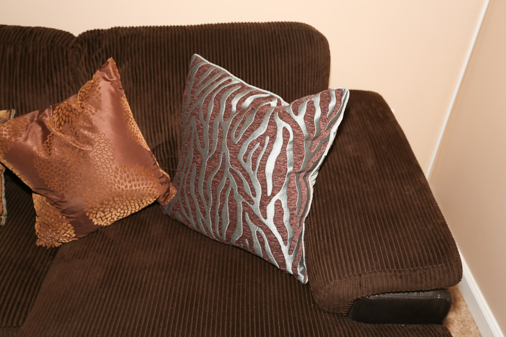 Brown Upholstered Sofa with Ottoman