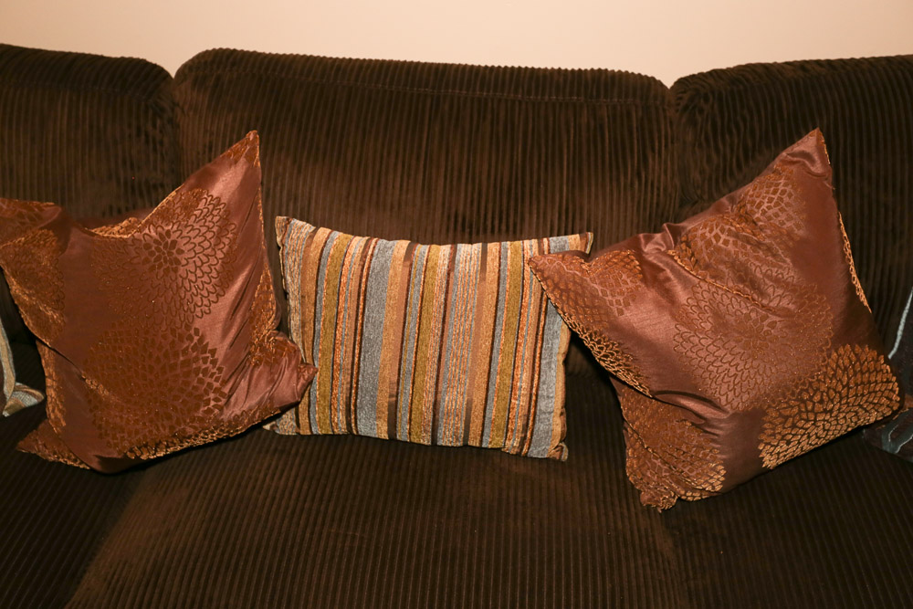 Brown Upholstered Sofa with Ottoman