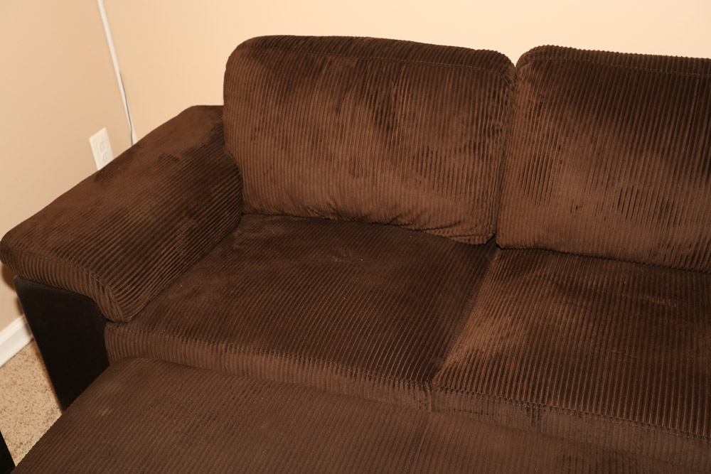 Brown Upholstered Sofa with Ottoman