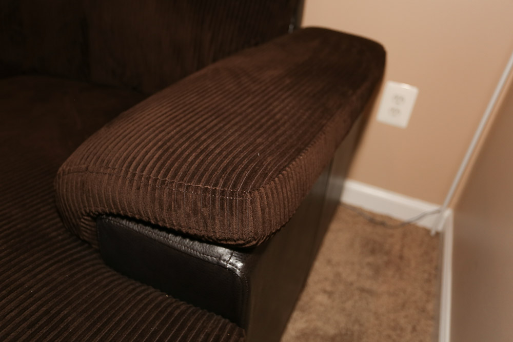 Brown Upholstered Sofa with Ottoman