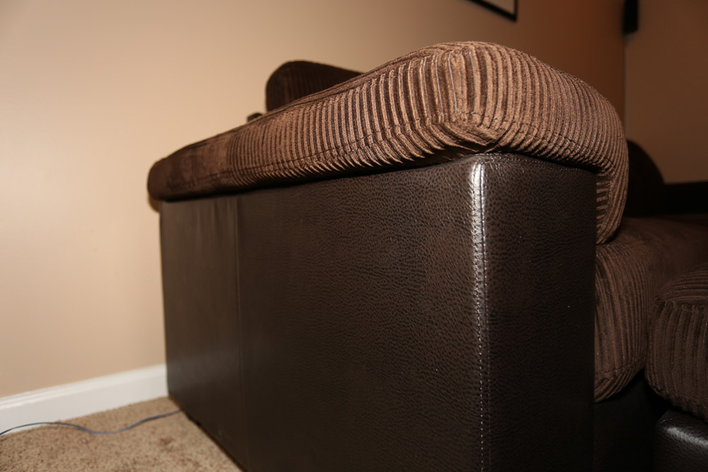 Brown Upholstered Sofa with Ottoman