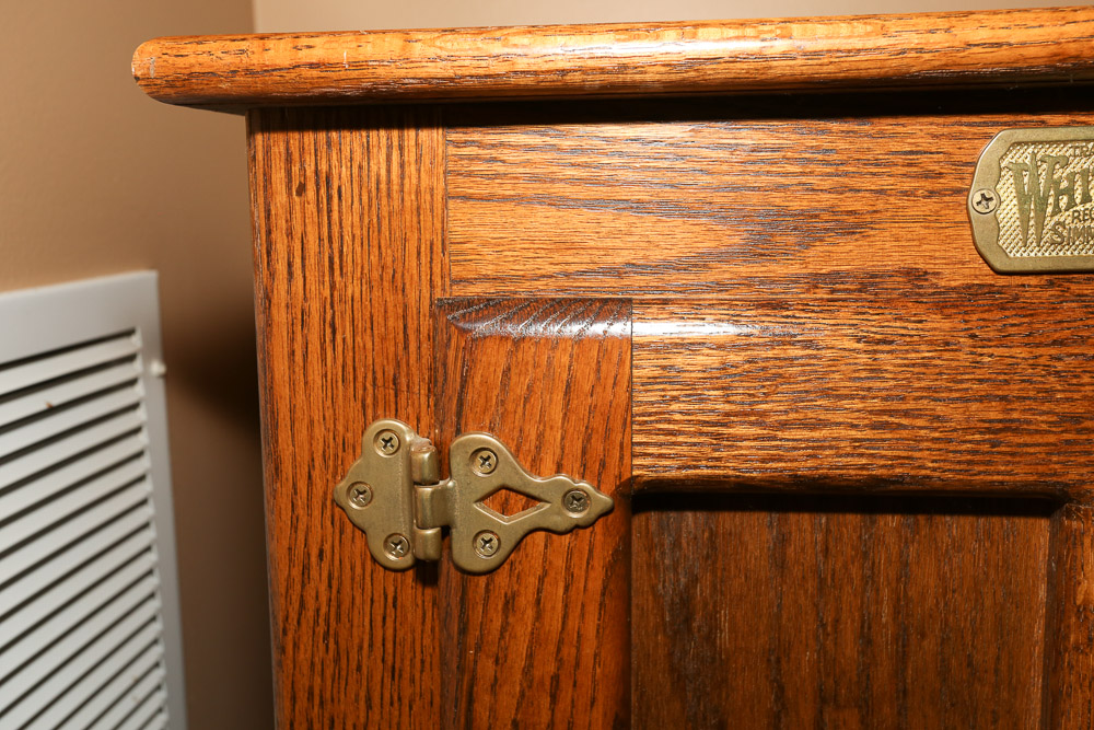 Reproduction Oak Ice Box Cabinet by White Clad