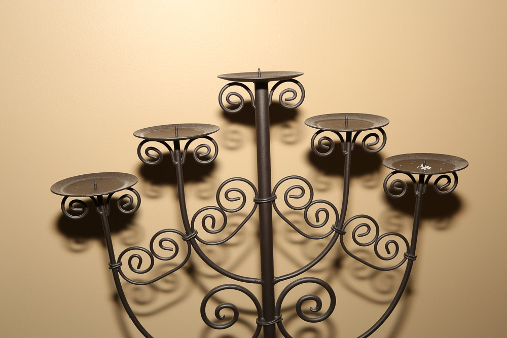 Metal Candelabra Stand with Scroll Accents