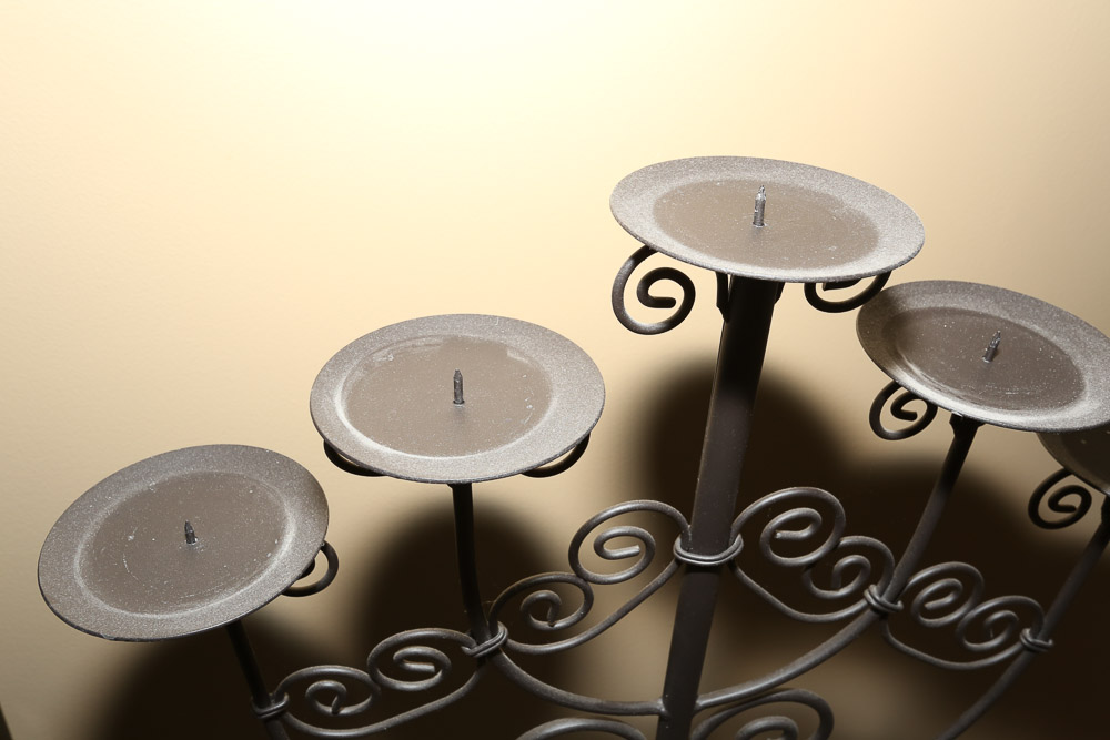 Metal Candelabra Stand with Scroll Accents