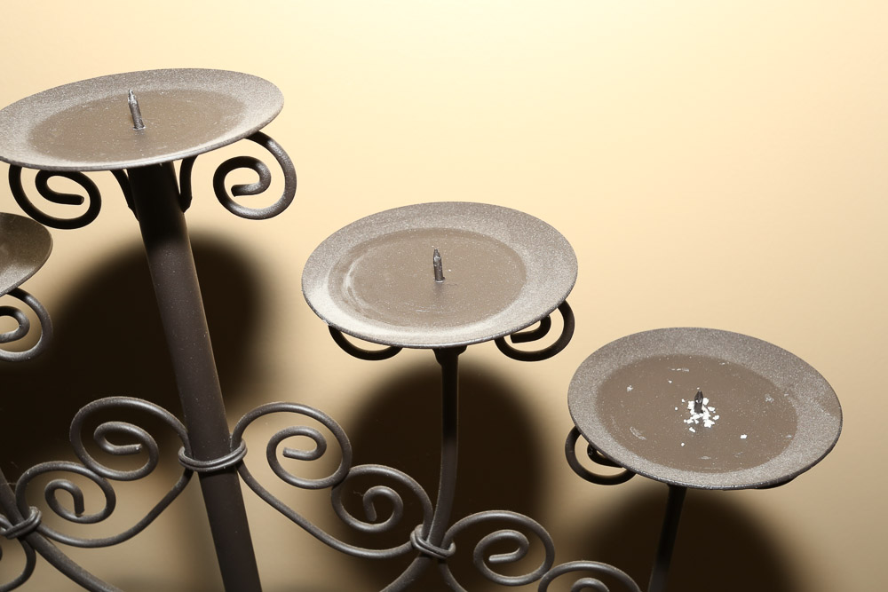 Metal Candelabra Stand with Scroll Accents