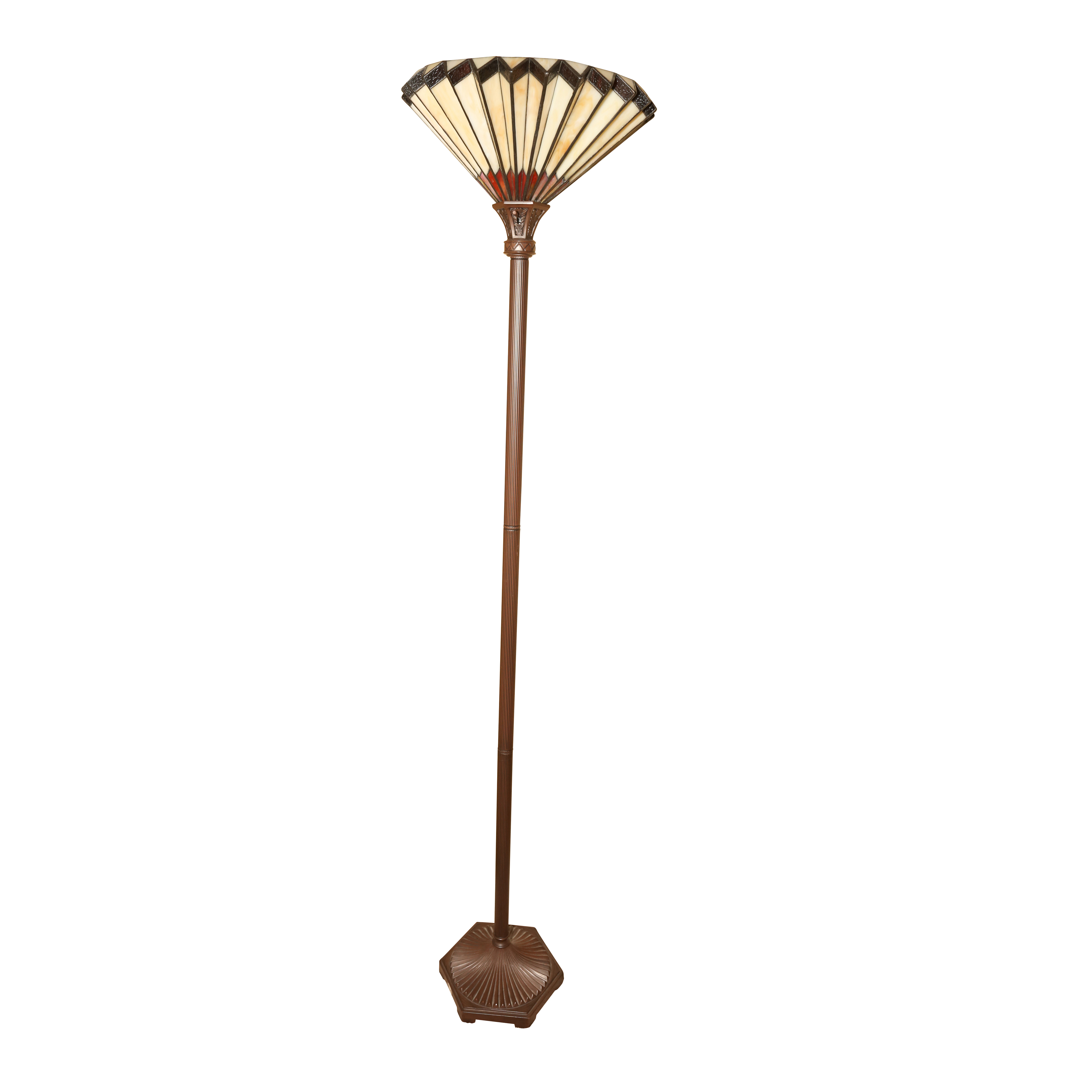 Torchiere Floor Lamp with Art Nouveau Style Pleated Stained Glass Globe