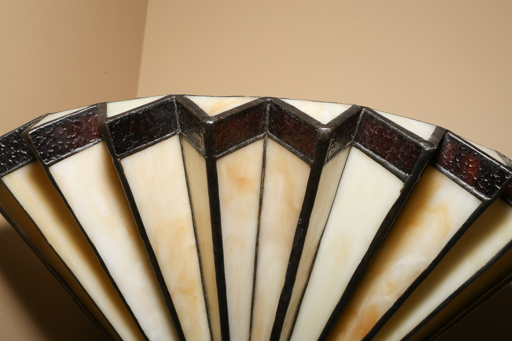 Torchiere Floor Lamp with Art Nouveau Style Pleated Stained Glass Globe