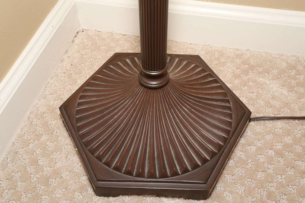 Torchiere Floor Lamp with Art Nouveau Style Pleated Stained Glass Globe