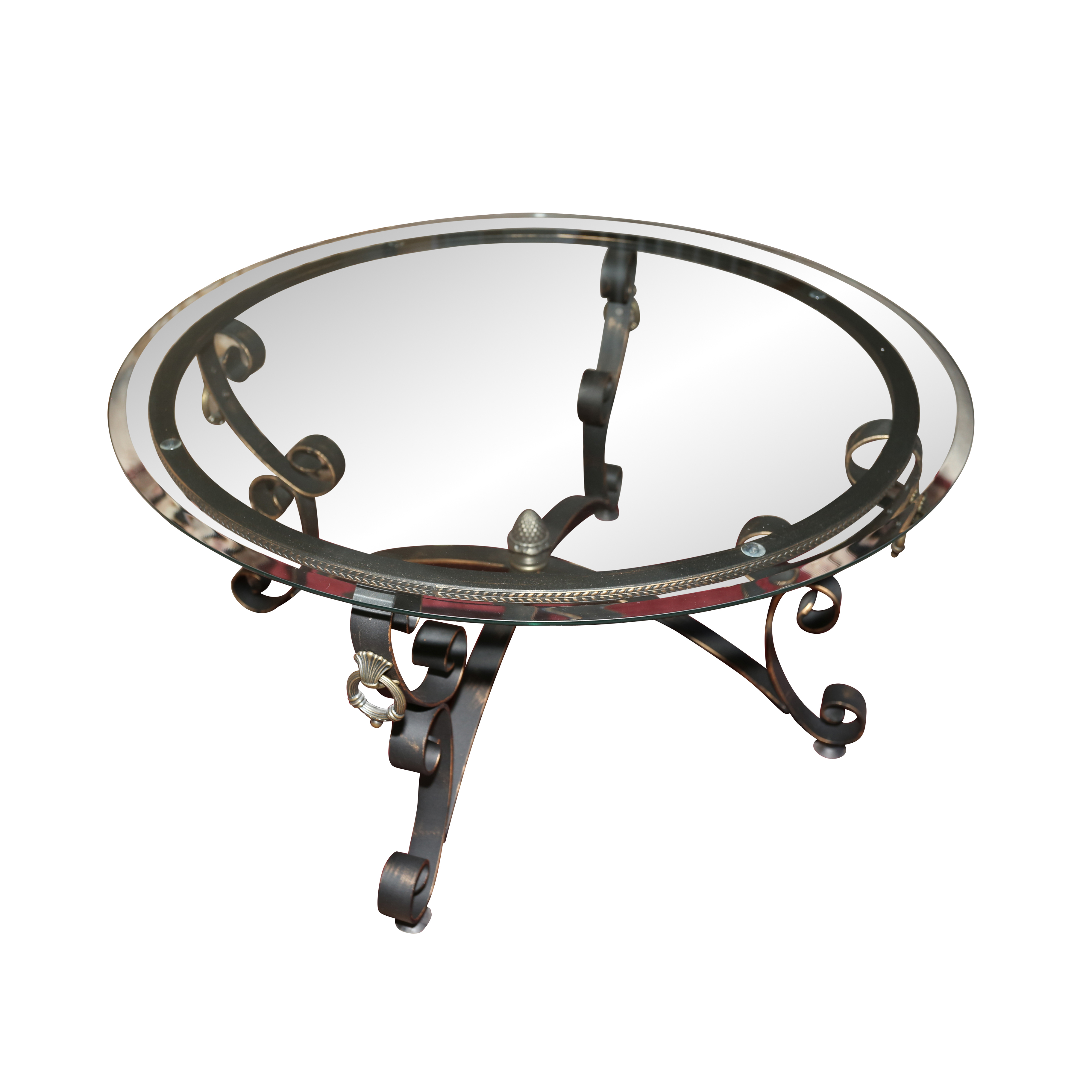 Neoclassical Style Glass Top Coffee Table with Metal Frame