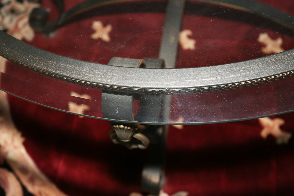 Neoclassical Style Glass Top Coffee Table with Metal Frame