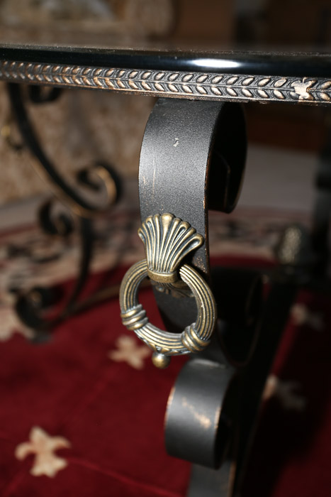 Neoclassical Style Glass Top Coffee Table with Metal Frame