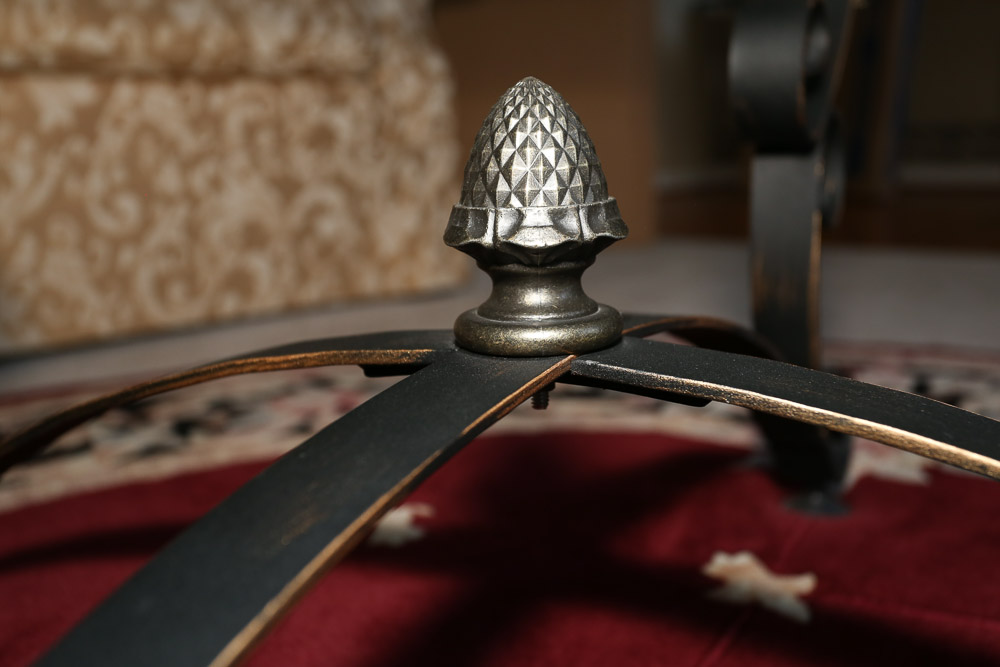 Neoclassical Style Glass Top Coffee Table with Metal Frame