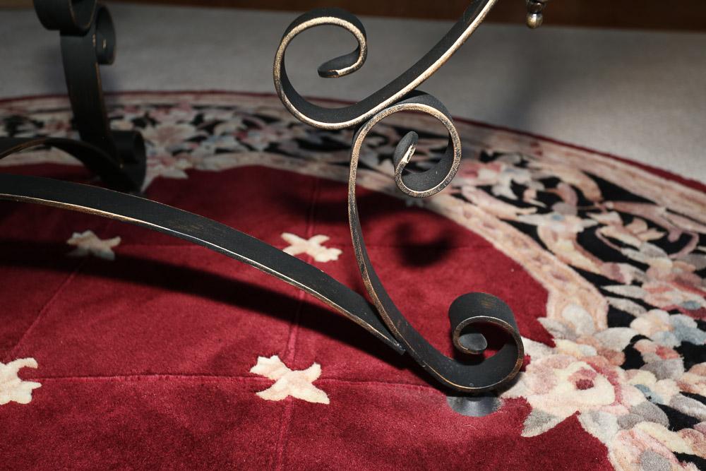 Neoclassical Style Glass Top Coffee Table with Metal Frame