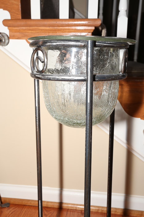 Metal Framed Glass Floor Planters with Christmas Bulb Ornaments