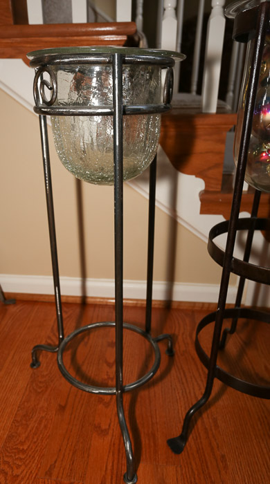 Metal Framed Glass Floor Planters with Christmas Bulb Ornaments