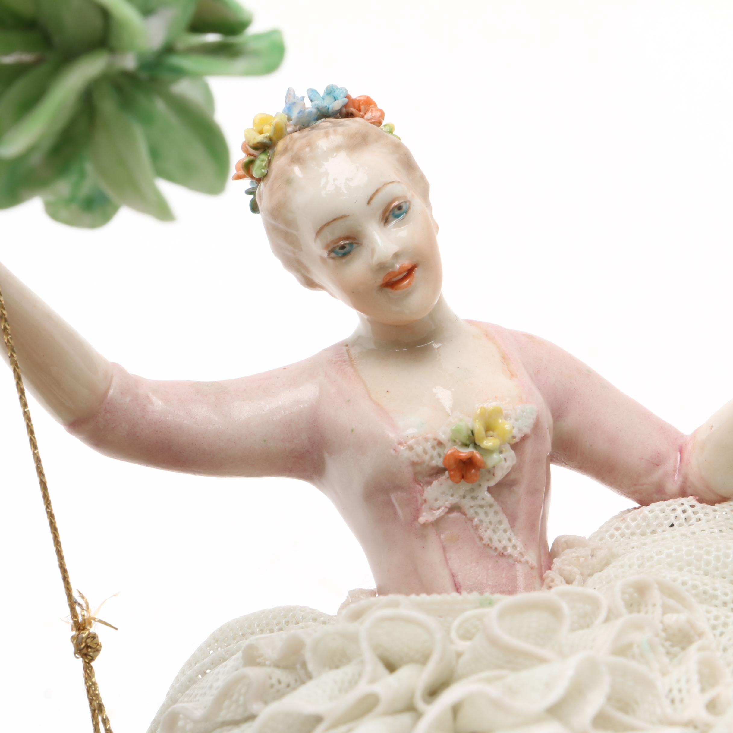 Luigi Fabris Limited Edition Porcelain Figural Girl on a Swing