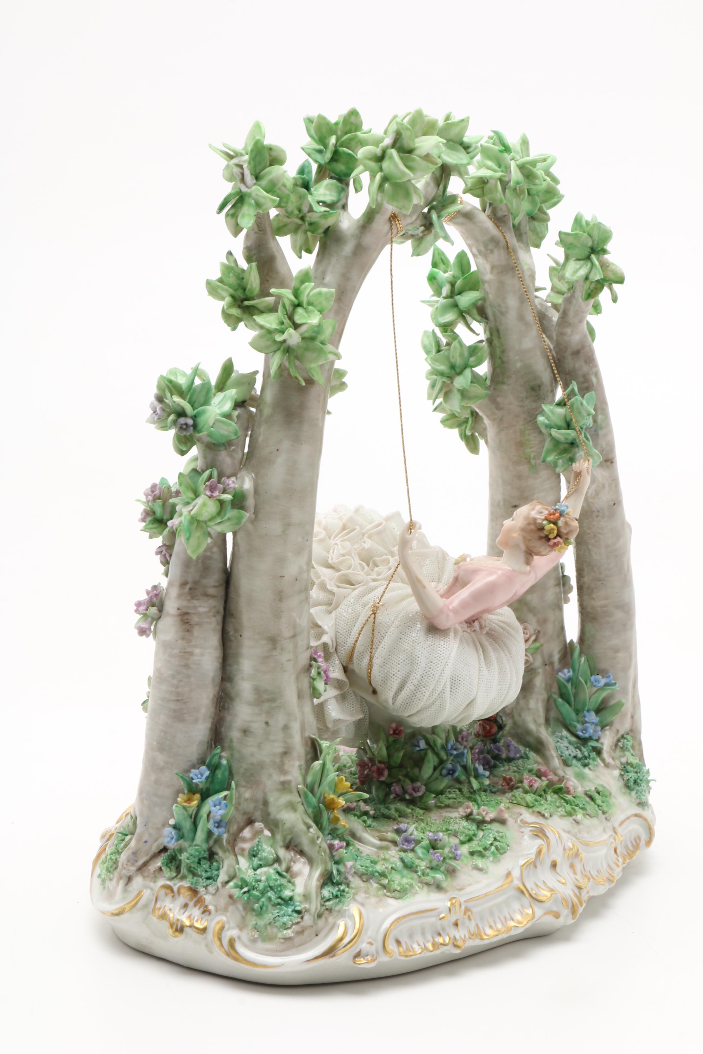 Luigi Fabris Limited Edition Porcelain Figural Girl on a Swing
