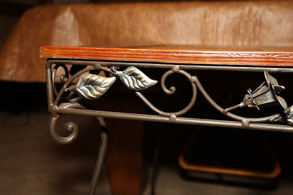 Contemporary Wooden and Metal Accent Table with Woven Top Panel