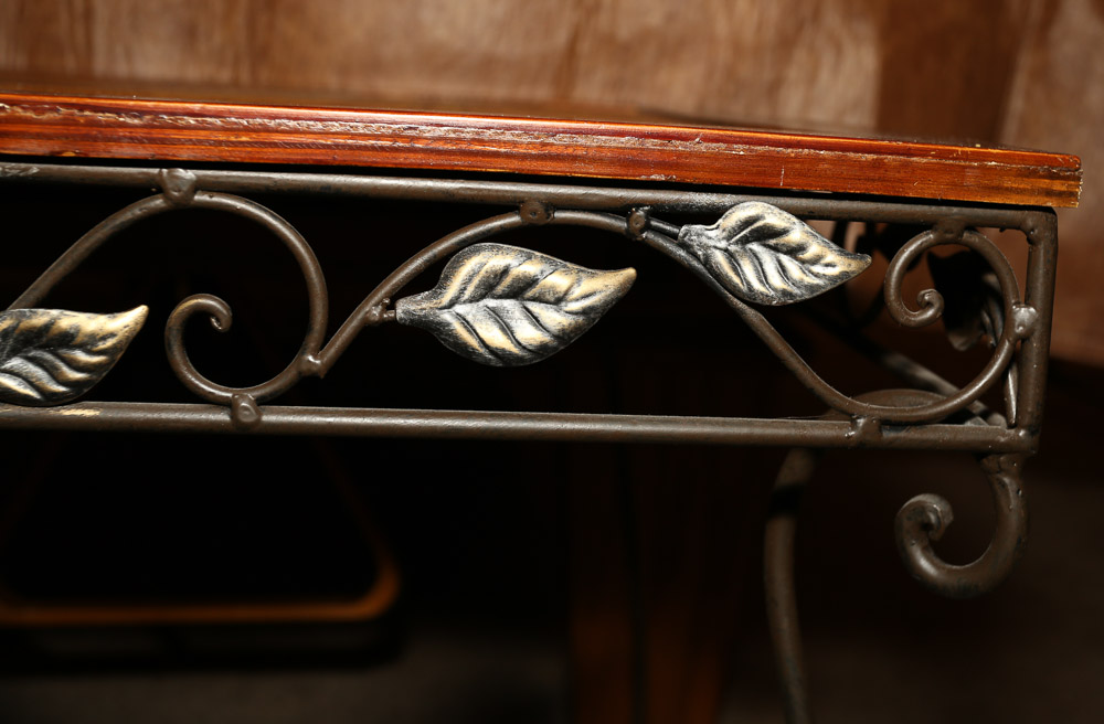 Contemporary Wooden and Metal Accent Table with Woven Top Panel