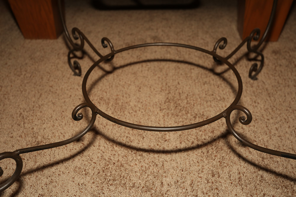 Contemporary Wooden and Metal Accent Table with Woven Top Panel