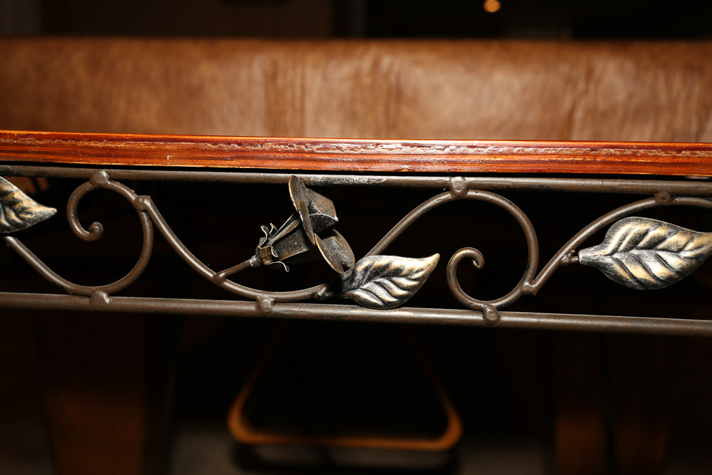 Contemporary Wooden and Metal Accent Table with Woven Top Panel