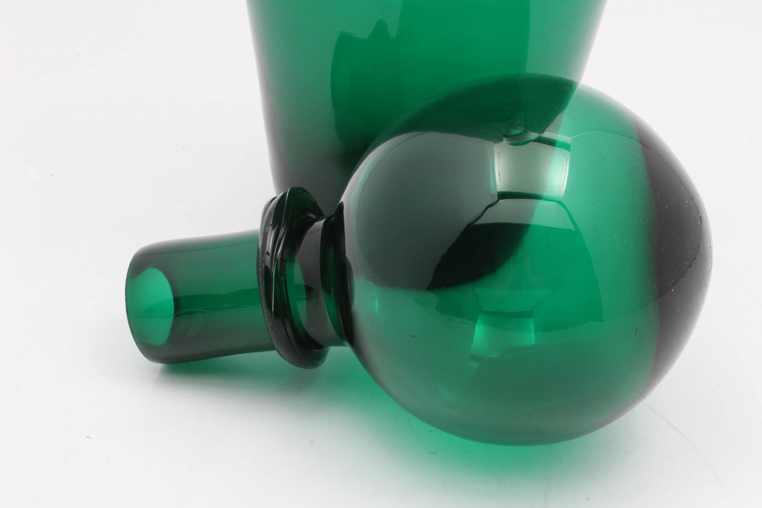 Blenko Handblown Emerald Glass Floor Vase with Stopper