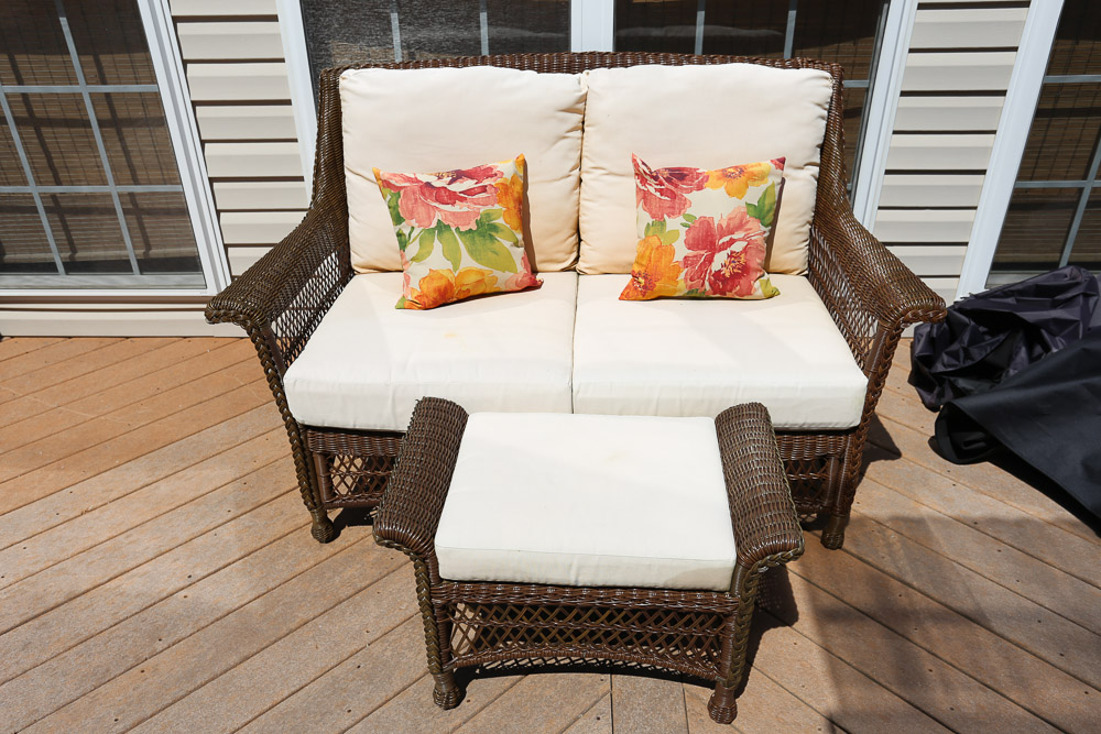 Resin Wicker Loveseat with Ottoman and Accent Table