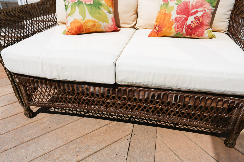 Resin Wicker Loveseat with Ottoman and Accent Table