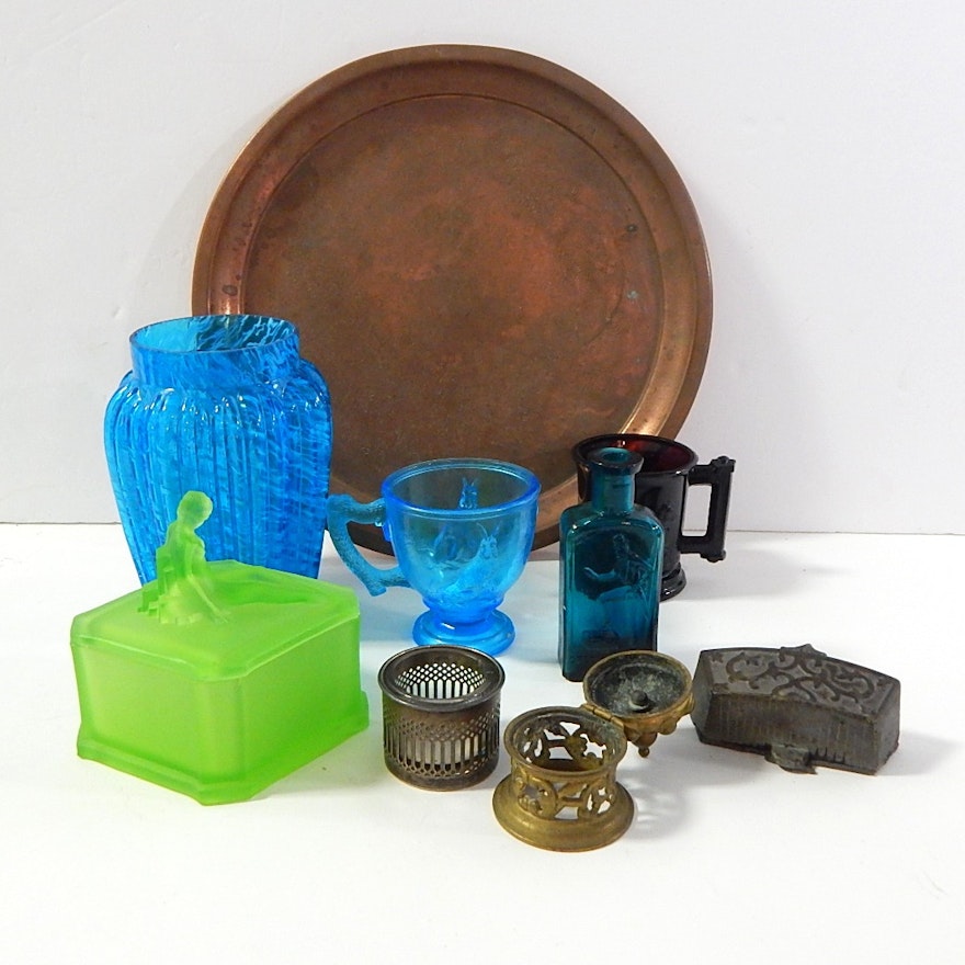 Home Decor with Copper Tray, Satin Glass, Brassware, More