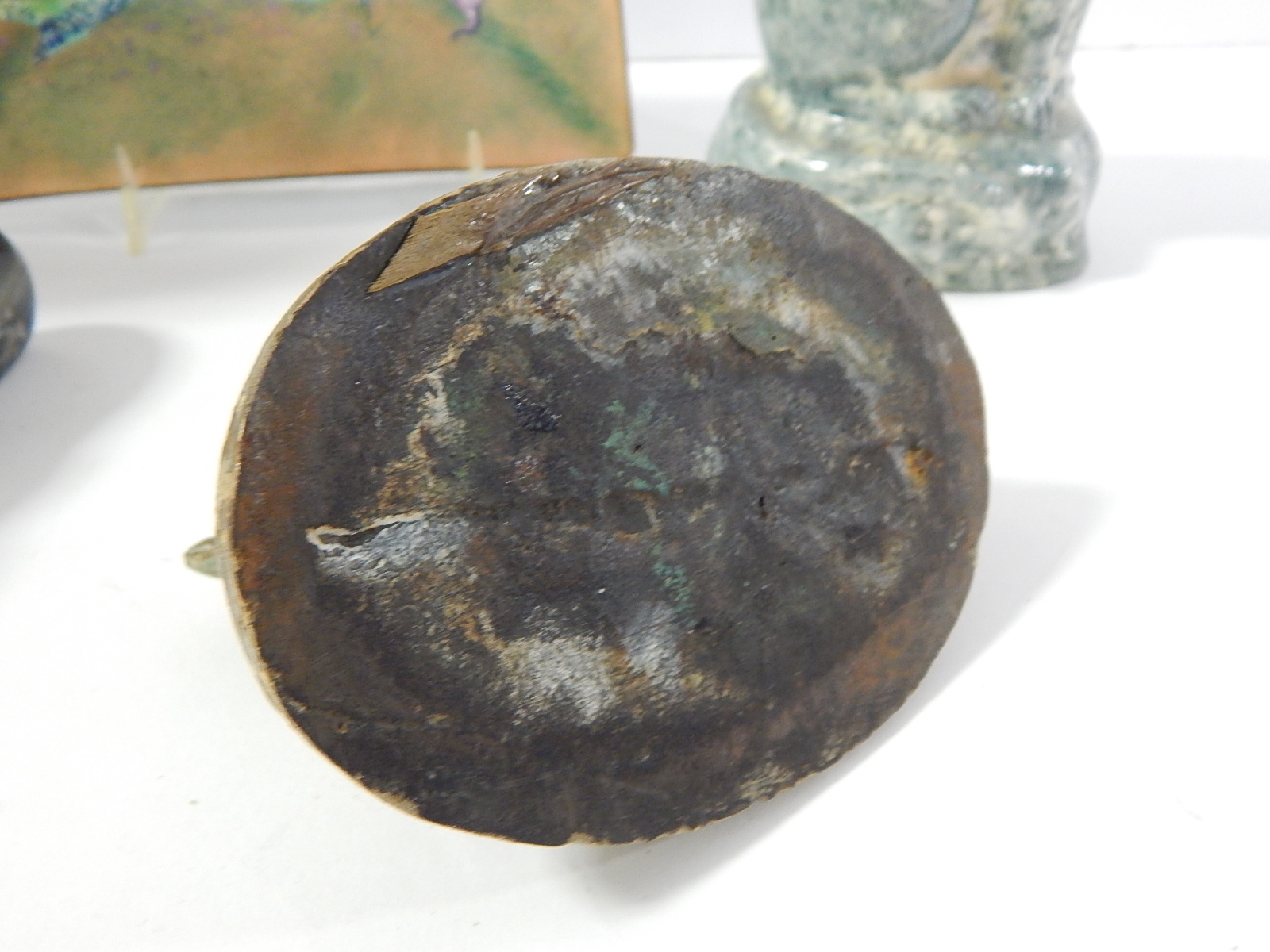 Home Decor with Cast Iron Cat, Enameled Plate, Vase, Ceramic Cat