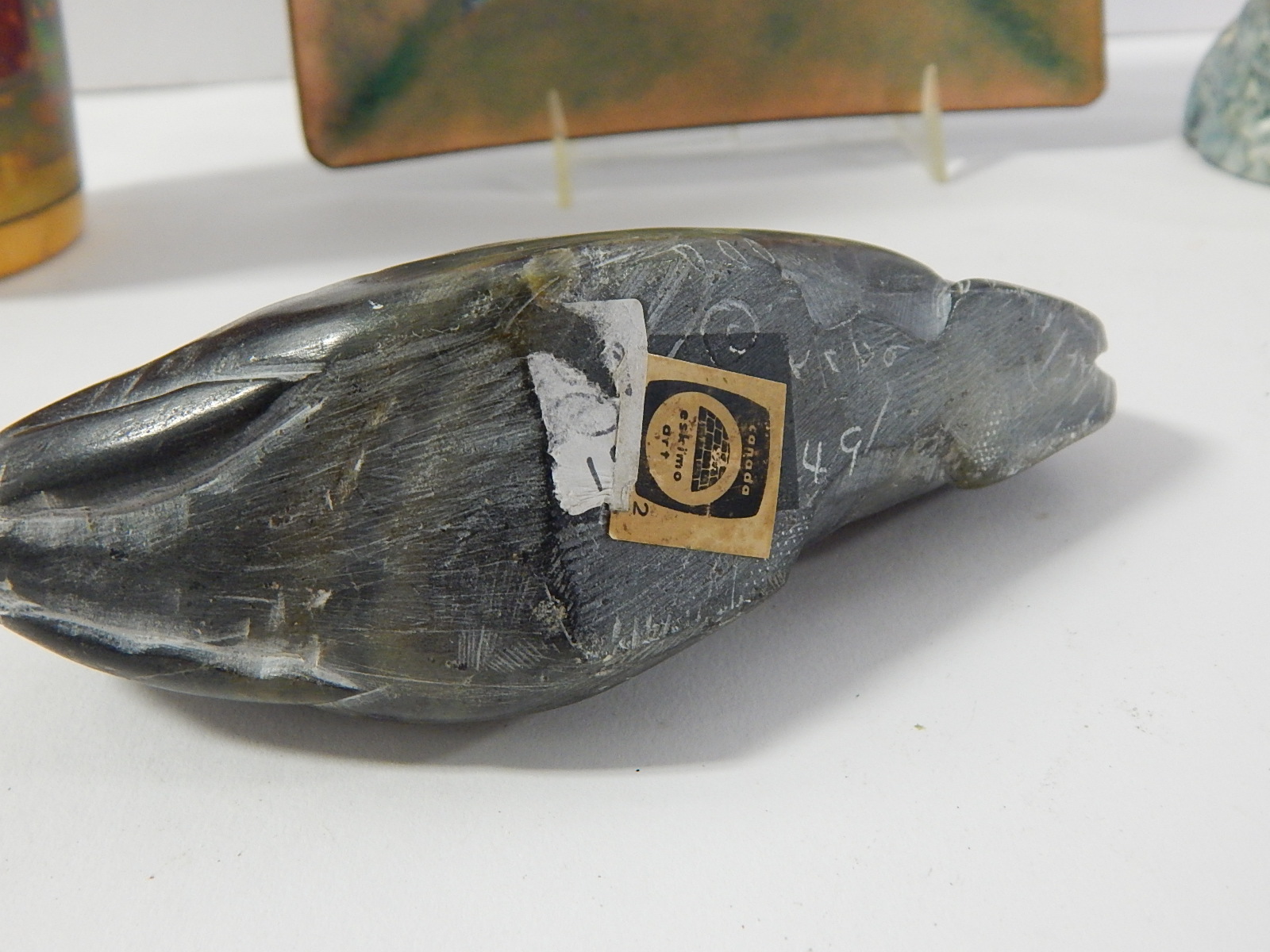 Home Decor with Cast Iron Cat, Enameled Plate, Vase, Ceramic Cat