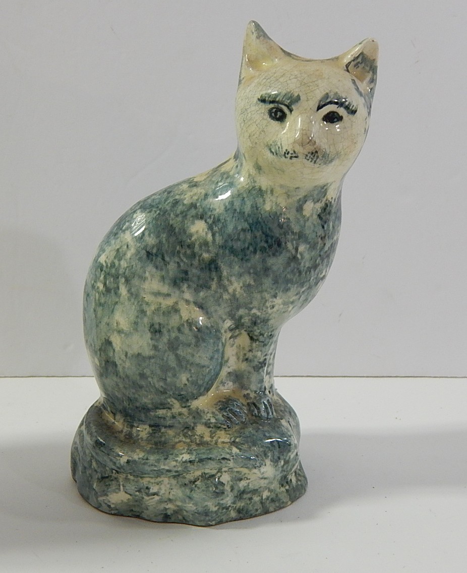 Home Decor with Cast Iron Cat, Enameled Plate, Vase, Ceramic Cat