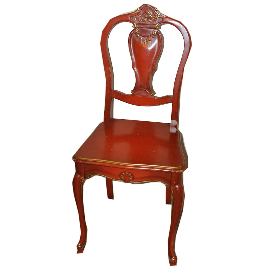 Vintage French Provincial Style Red Painted Wooden Side Chair