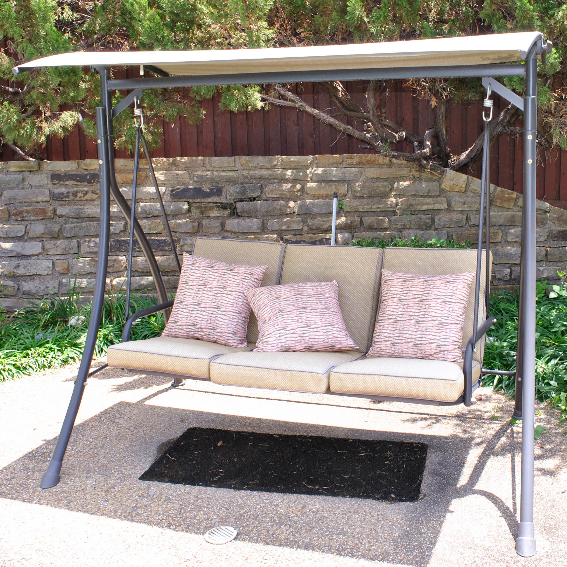 Outdoor Swinging Sofa with Canopy and Cushions