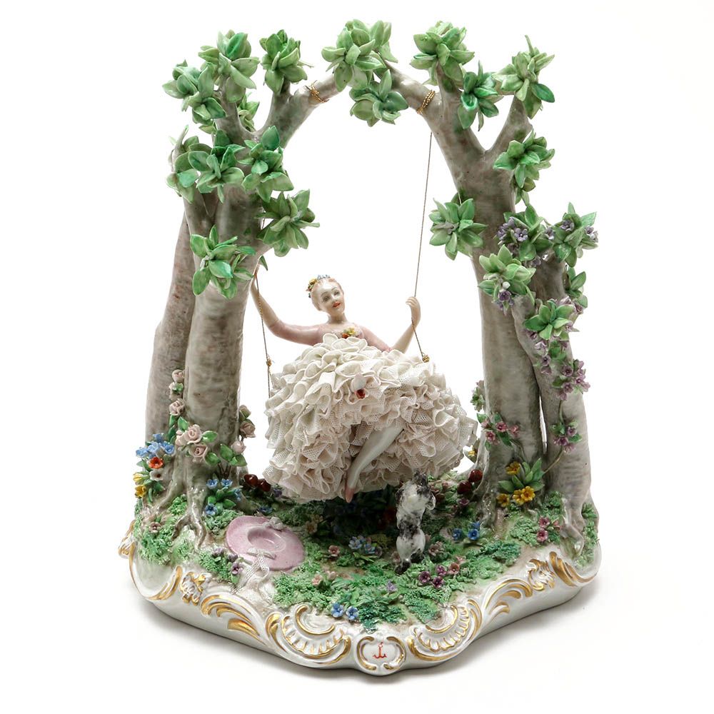 Luigi Fabris Limited Edition Porcelain Figural Girl on a Swing